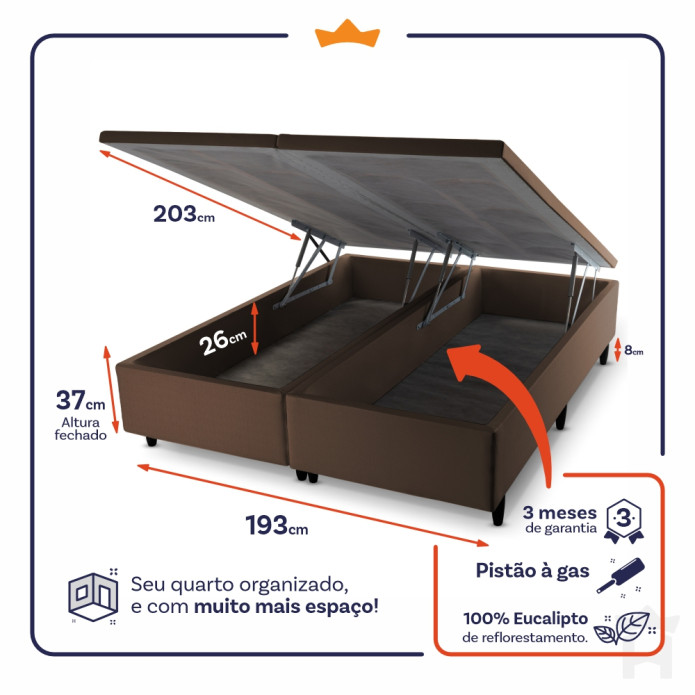 Conjunto Box Baú Bali Relax Cinza 193x203x78 Magnetico