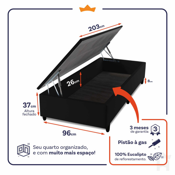 Conjunto Box Baú Bali Relax Cinza 96x203x78 Magnetico