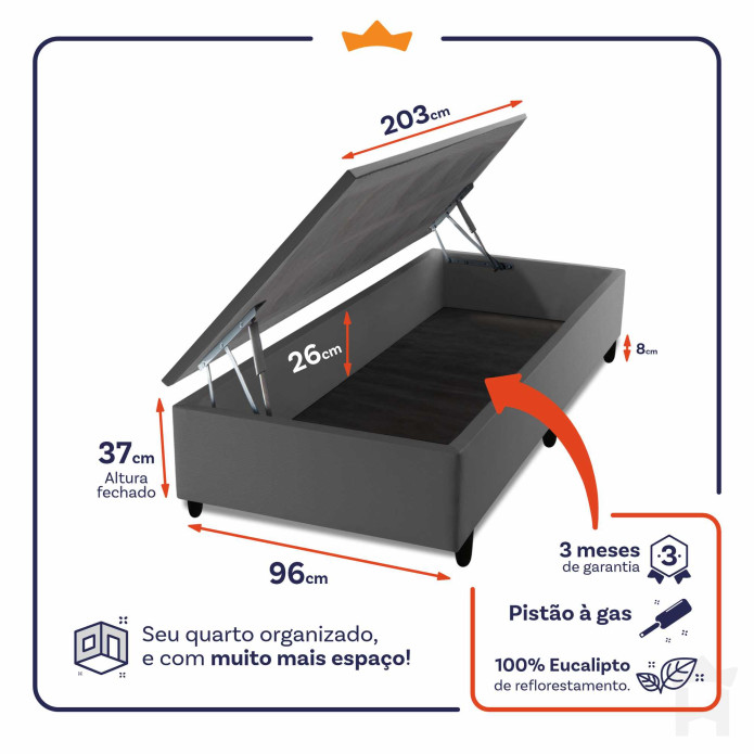 Conjunto Box Baú Chicago Marrom 96x203x64 Espuma D33