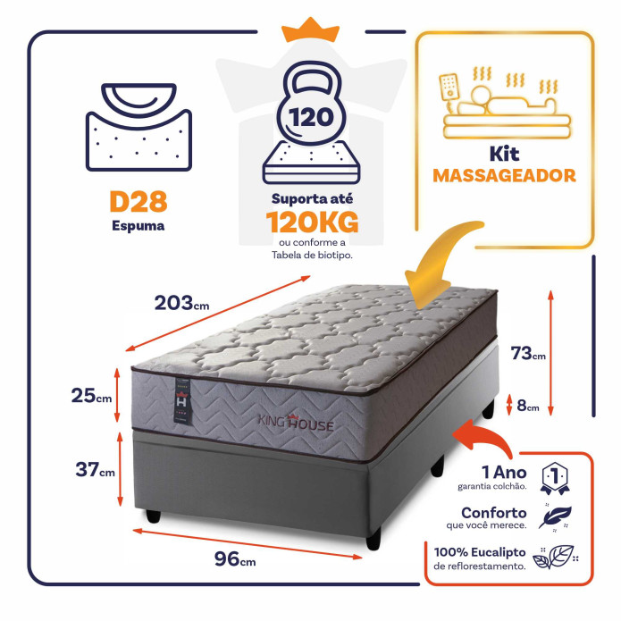 Conjunto Box Baú Magnético Solteiro Soft Relax Bege 96x203x70