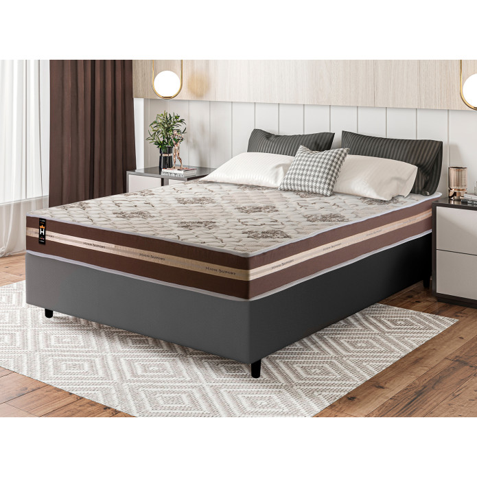 Conjunto Cama Box Espuma Chicago Marrom Casal 138x188x57