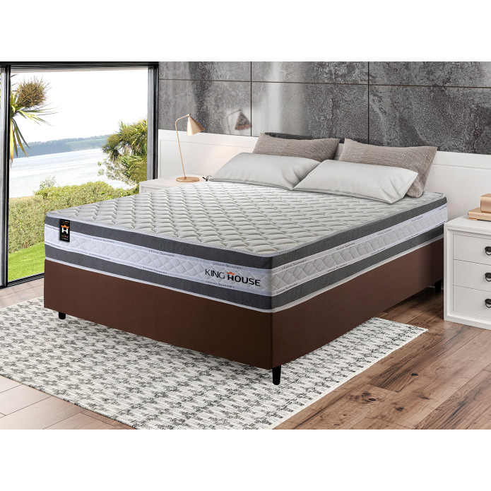 Conjunto Cama Box Molas Ensacadas Alpine Cinza Casal 138x188x65