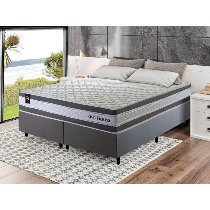 Conjunto Cama Box Molas Ensacadas Alpine Cinza King 193x203x65