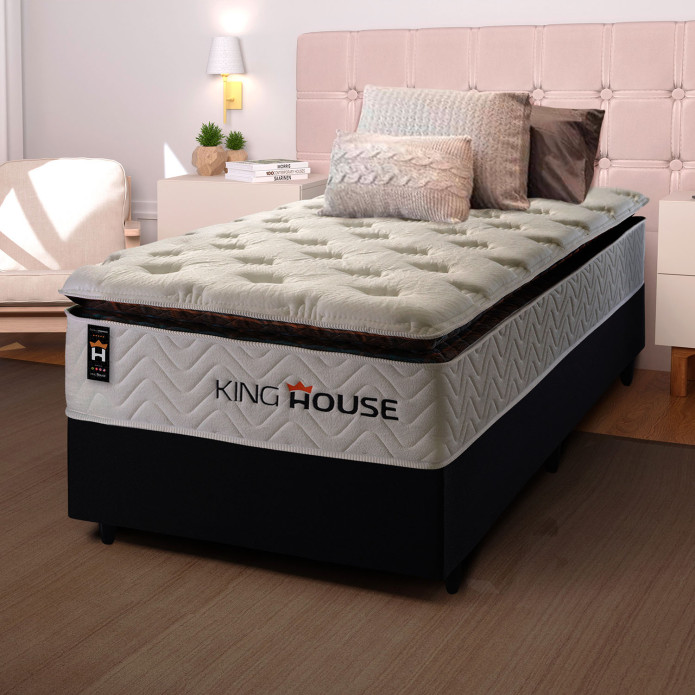 Conjunto Cama Box Molas Ensacadas New York Branco Solteiro 96x203x73