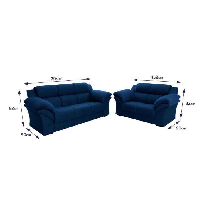 Conjunto Sofá Windsor Velut Azul 3 e 2 Lugares 2,04m e 1,59m - King House