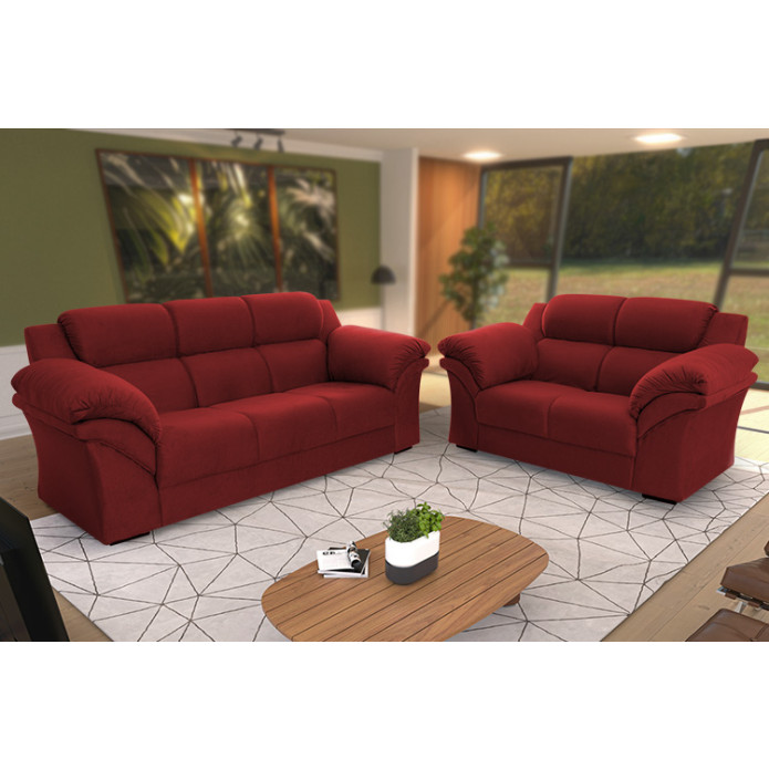 Conjunto Sofá Windsor Velut Vermelho 3 e 2 Lugares 2,04m e 1,59m - King House