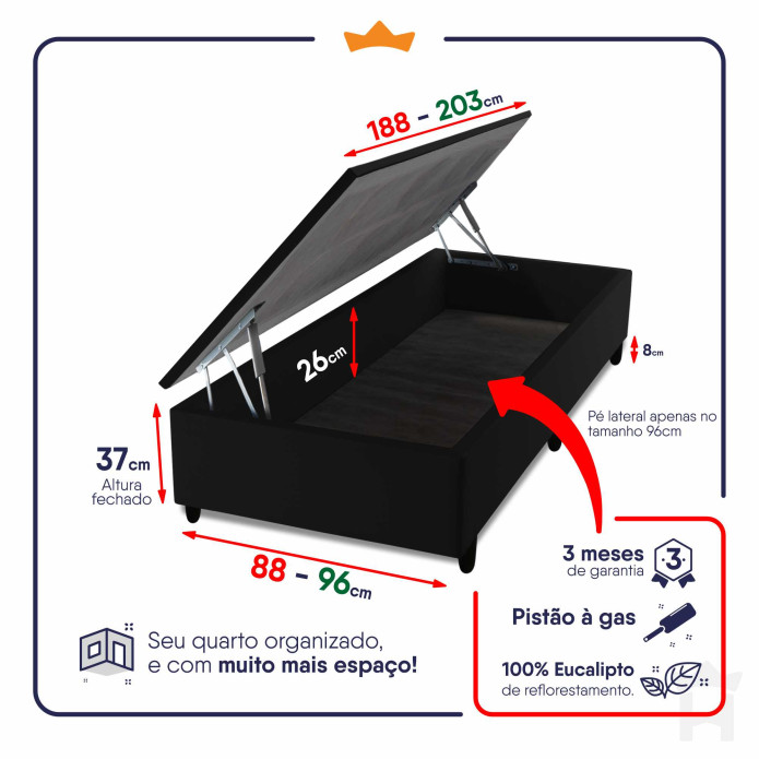 Base Box Baú Base Baú Armazenamento Cama Baú - King House 