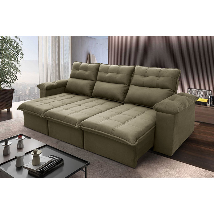 Sofá Retrátil Reclinável Verona Suede Velut Molas no Assento - King House