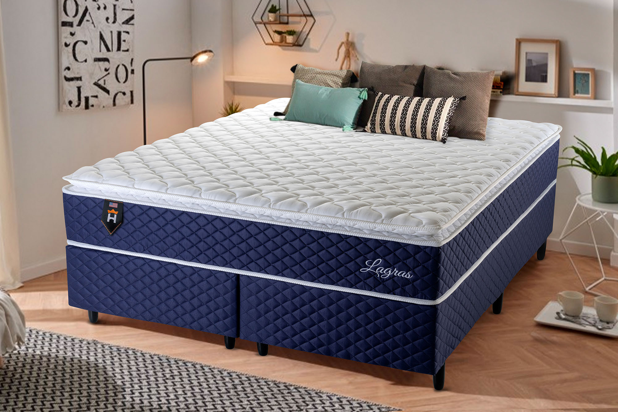 Conjunto Cama Box King Size Lagras 193x203x66 Preto c/ Molas Ensacadas em  Promoção na Americanas