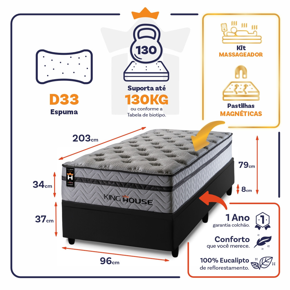 Conjunto Box Baú Bali Relax Cinza 96x203x78 Magnetico