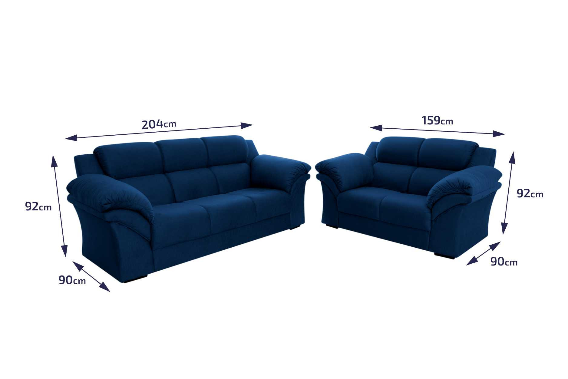 Conjunto Sofá Windsor Velut Azul 3 e 2 Lugares 2,04m e 1,59m - King House