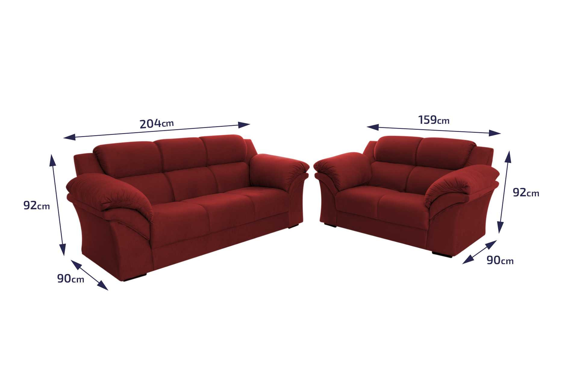 Conjunto Sofá Windsor Velut Vermelho 3 e 2 Lugares 2,04m e 1,59m - King House