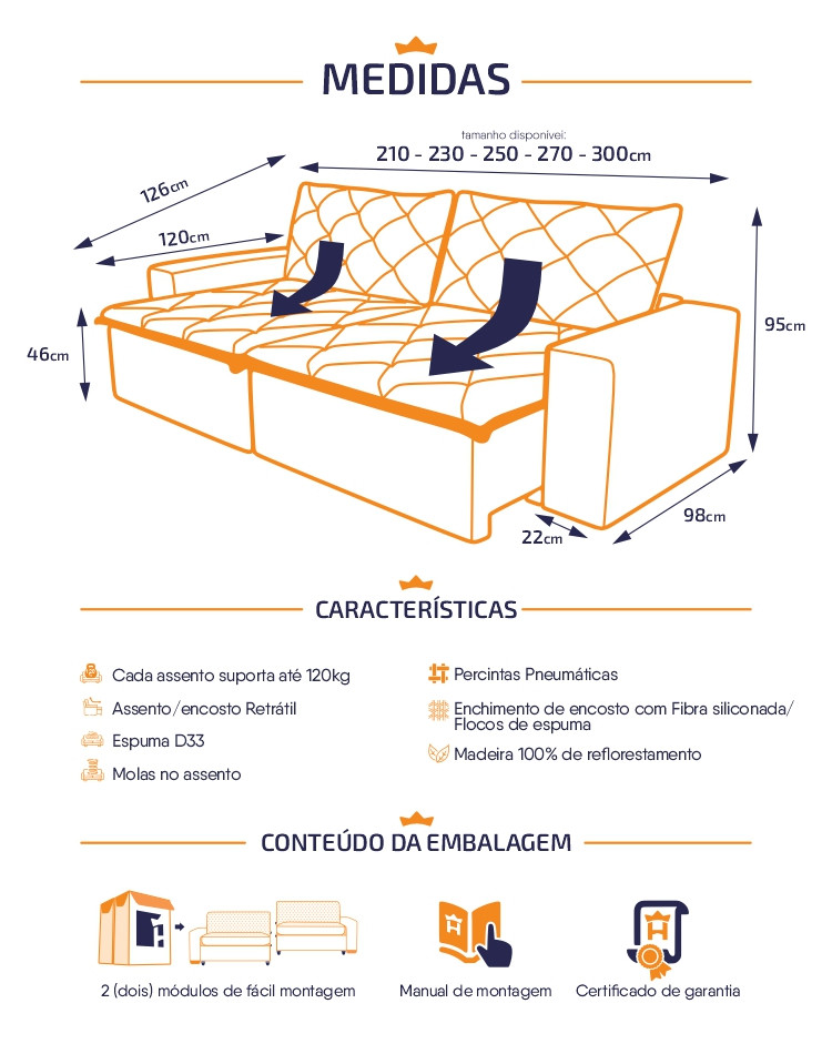 Sofá Cama Retrátil Reclinável Bangkok Suede Velut molas no Assento - King House