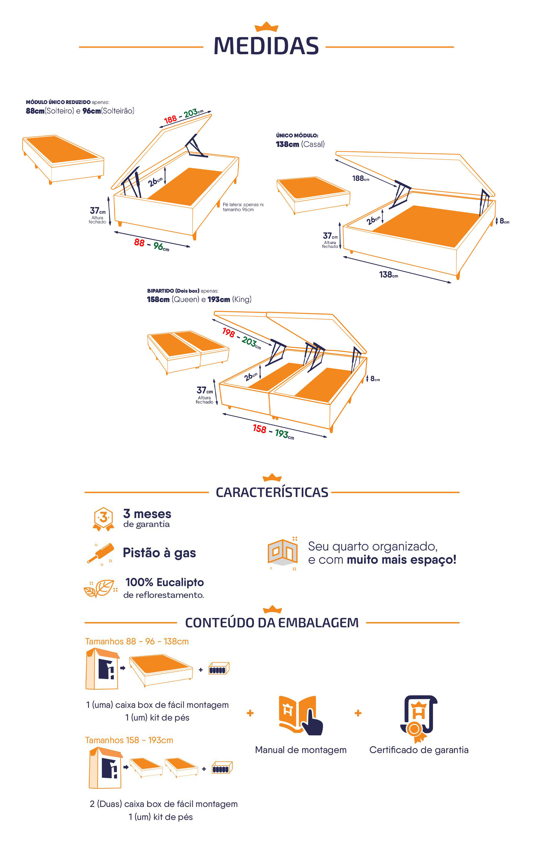 Base Box Baú Base Baú Armazenamento Cama Baú - King House