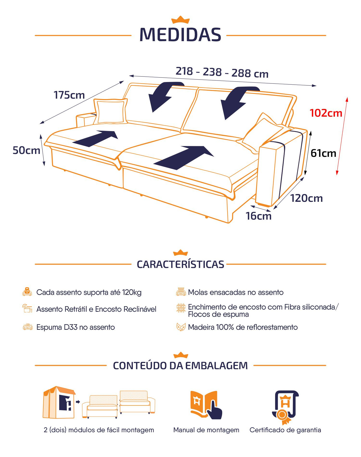 Sofá Retrátil Reclinável Nairobi Bouclê Molas Ensacadas - King House