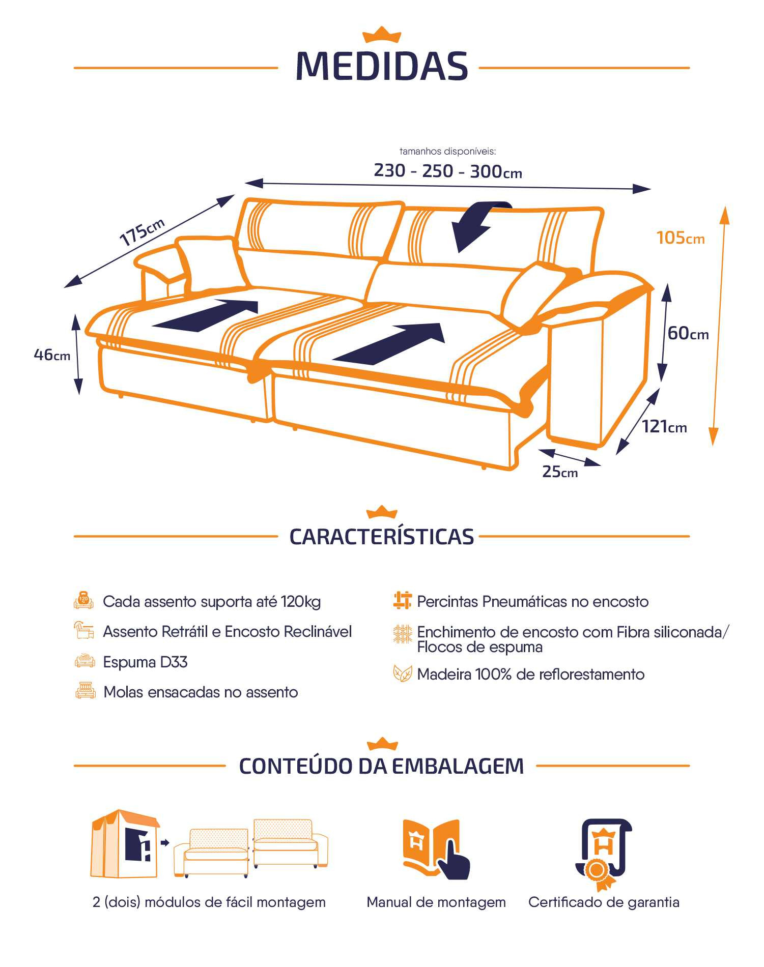 Sofá Retrátil Reclinável Nivus Molas Ensacadas - King House