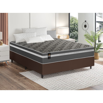 Conjunto Cama Box Espuma Miami Cinza Casal 138x188x62