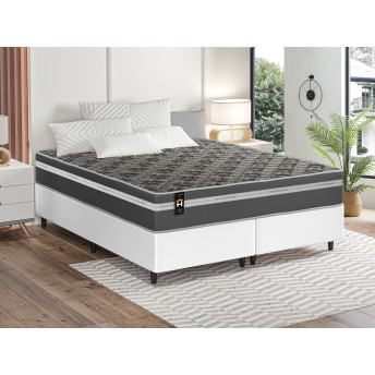 Conjunto Cama Box Espuma Miami Cinza King 193x203x62