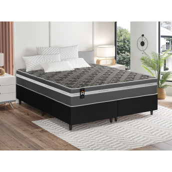 Conjunto Cama Box Espuma Miami Cinza King 193x203x62