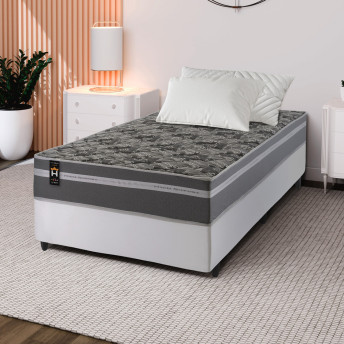 Conjunto Cama Box Espuma Miami Cinza Solteiro 96x203x62