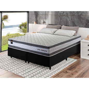 Conjunto Cama Box Molas Ensacadas Alpine Cinza King 193x203x65