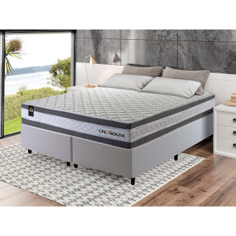 Conjunto Cama Box Molas Ensacadas Alpine Cinza King 193x203x65