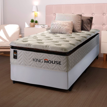 Conjunto Cama Box Molas Ensacadas New York Branco Solteiro 96x203x73