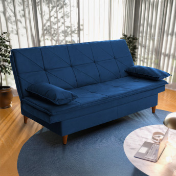 Sofá Cama Pérsia 3 Lugares Suede Velut Azul Marinho - King House